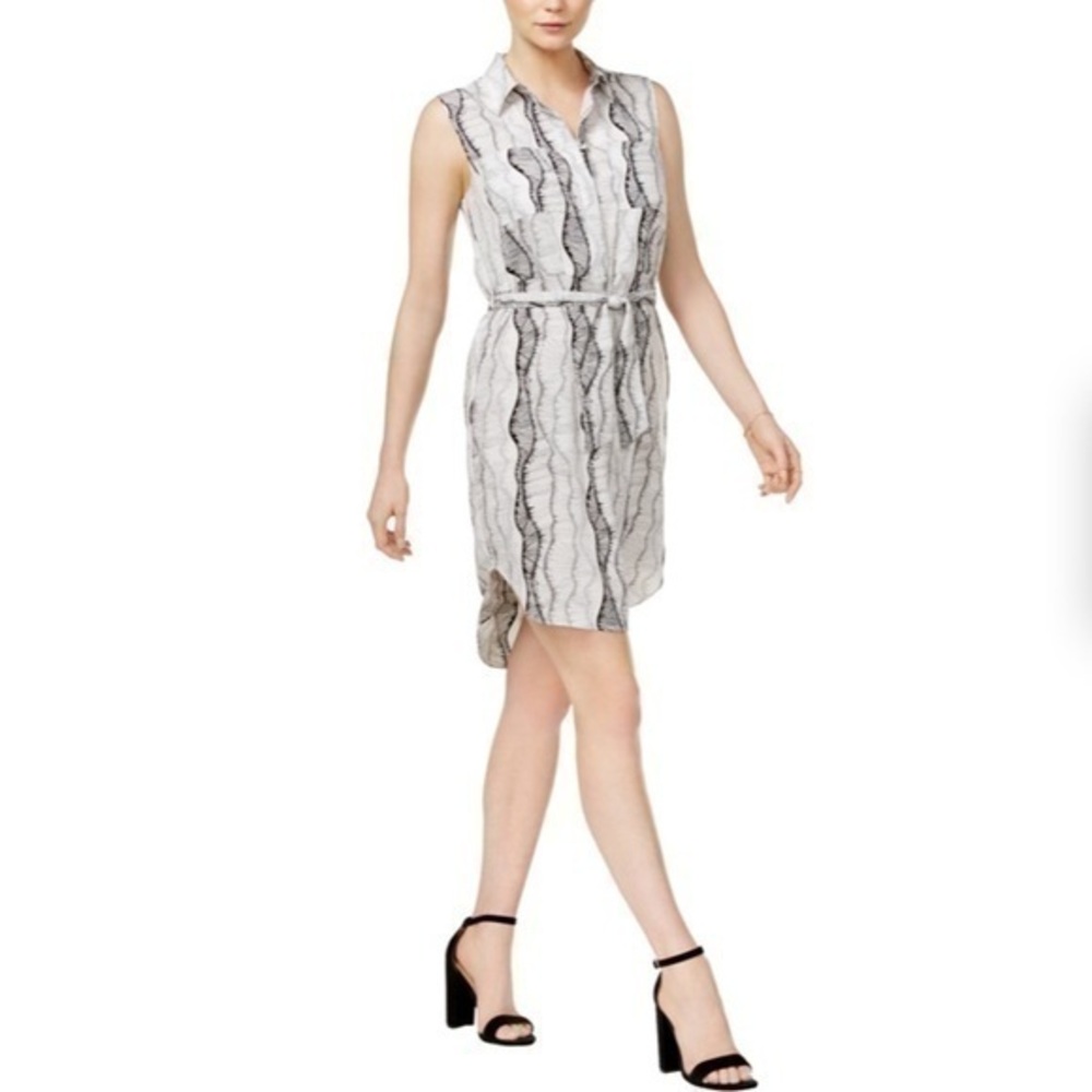 BAR III WOMENS PRINTED SASH SHIRT DRESS